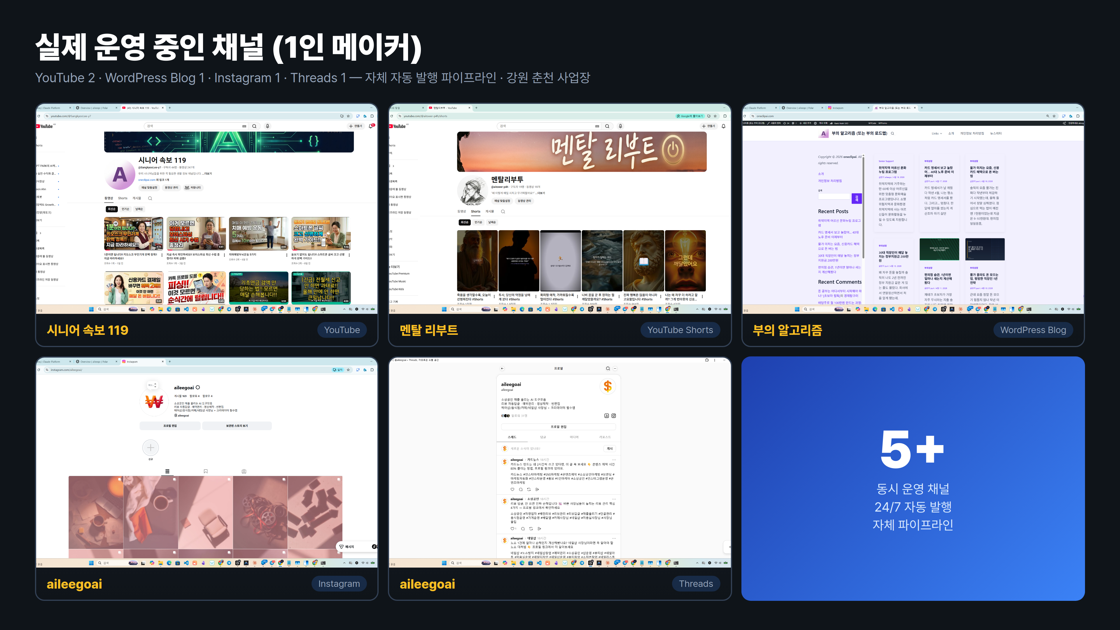 실제 운영 중인 5개 채널